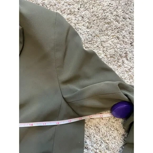 H&M Oversized Blazer Jacket Gathered Sleeve Olive Green Women's Small - Picture 4 of 5